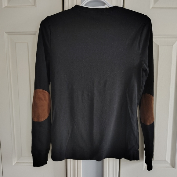 Lauren Ralph Lauren Black Long Sleeve Jersey Top With Suede Elbow Patches L - Picture 6 of 8